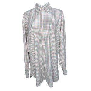 Brooks Brothers Country Club SlimFit Shirt Men L Pink Pastel Plaid Egyptian golf